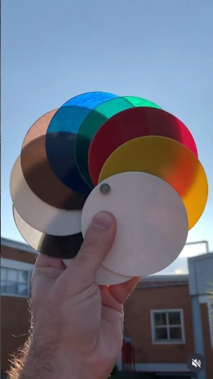 Amostras coloridas da lâmina Vetroresina ao sol: vermelho, azul, verde, amarelo, fumê, branca e leitosa